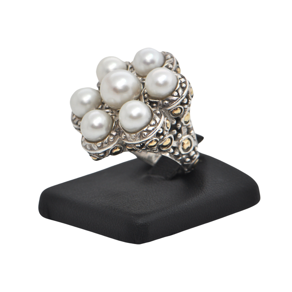 John Hardy Jaisalmer Dot Pearl, Sterling Silver and 18k Gold Ring + Montreal Estate Jewelers