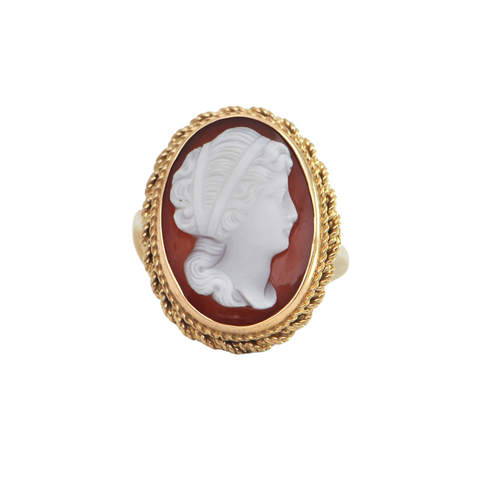 Vintage Shell Cameo 14K Yellow Gold Ring + Montreal Estate Jewelers