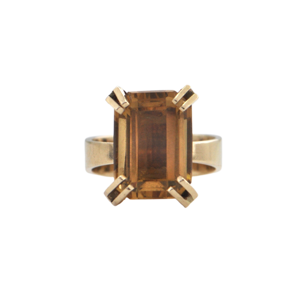 Mid-Century Brutalist Citrine 10K Gold Cocktail Ring + Montreal Estate Jewelers