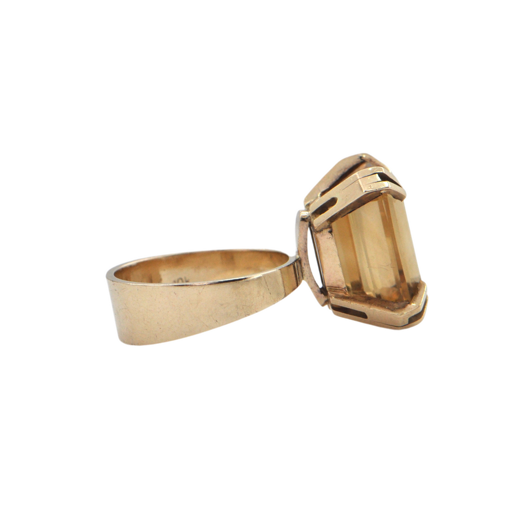 Mid-Century Brutalist Citrine 10K Gold Cocktail Ring + Montreal Estate Jewelers