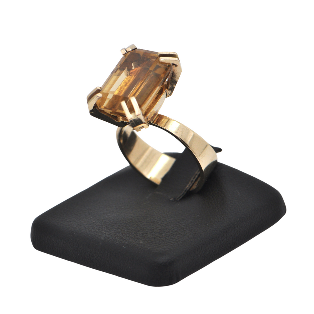 Mid-Century Brutalist Citrine 10K Gold Cocktail Ring + Montreal Estate Jewelers