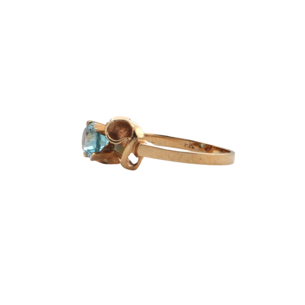 Retro Blue Zircon 14k Gold Ring (C.1940) + Montreal Estate Jewelers