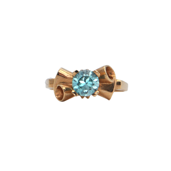 Retro Blue Zircon 14k Gold Ring (C.1940) + Montreal Estate Jewelers