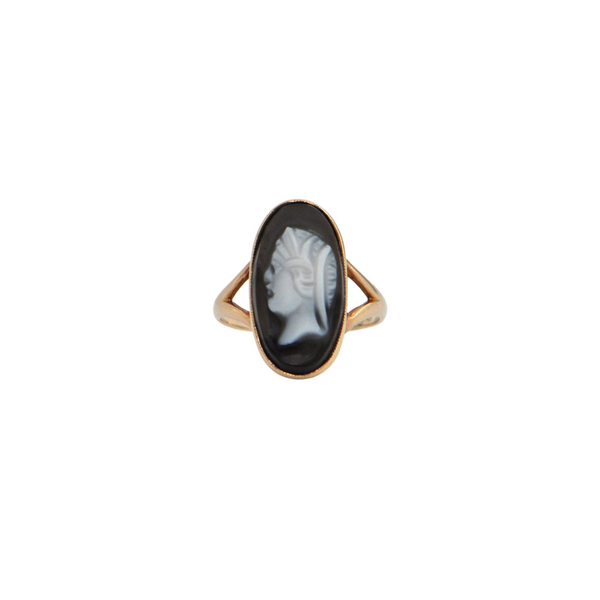 Antique Hardstone Onyx Cameo 14k Gold Ring + Montreal Estate Jewelers