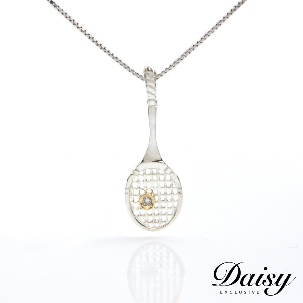 Daisy Exclusive Sterling Silver and Gemstone Tennis Racket Pendant + Montreal Estate Jewelers