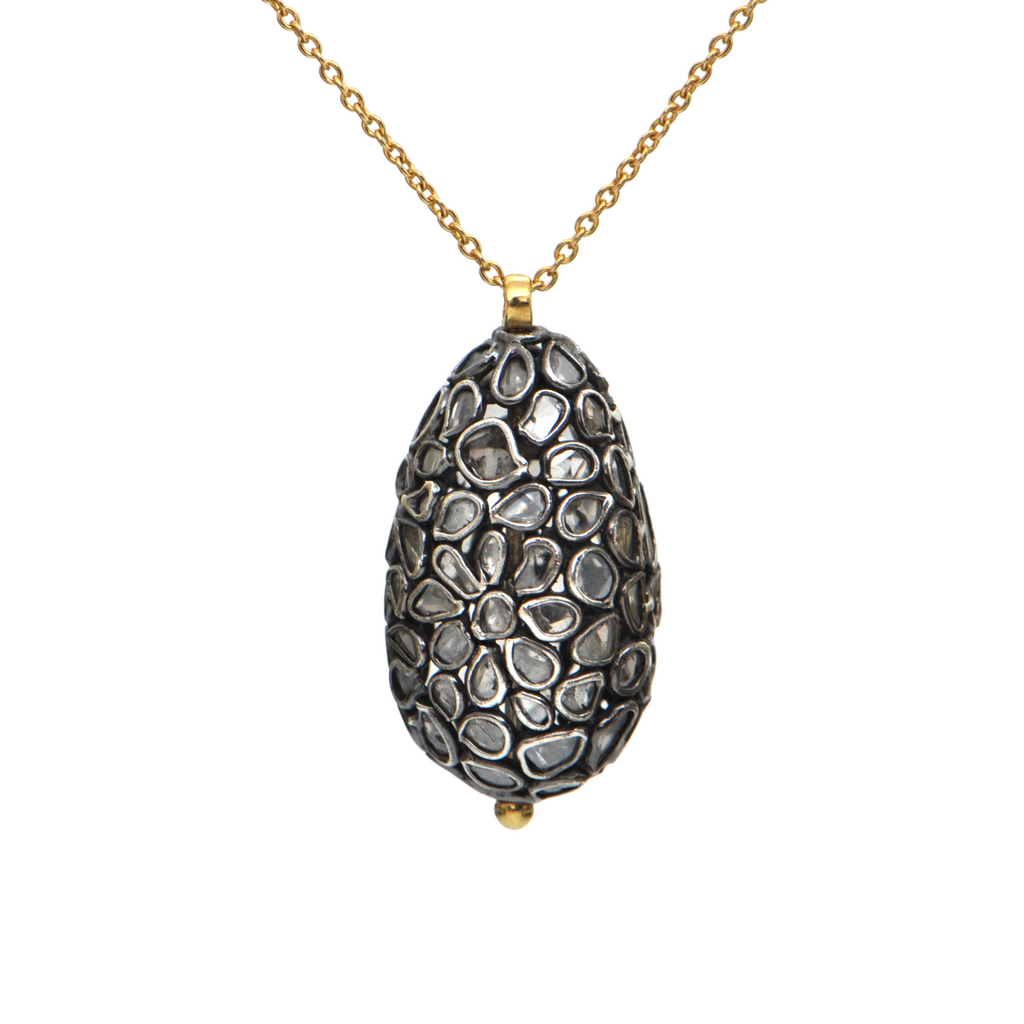 Gurhan Pastiche Sliced Diamond Sterling Egg and 22k Gold Necklace + Montreal Estate Jewelers