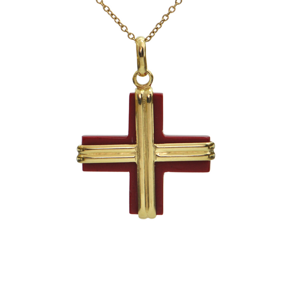 Vintage 18k Yellow Gold Quartzite Cross Pendant + Montreal Estate Jewelers