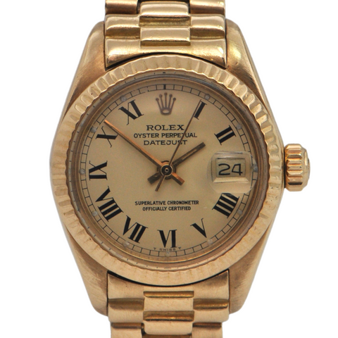 Vintage Rolex DateJUST Ladies 18k Yellow Gold Watch 1978 + Montreal Estate Jewelers