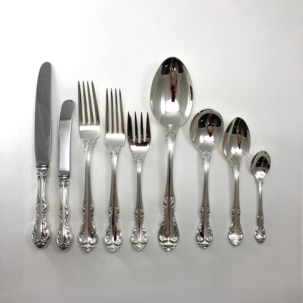 Lot - STERLING: Christofle Aria servingware and James Dixon & Sons Amante  flatware, sixty-nine pieces total including Dixon service for twelve in  fitted case with four additional serving pieces along with five